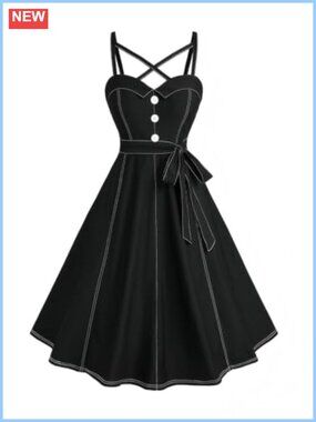Plus Size Vintage Swing Cocktail Midi Dress Sleeveless A-Line Retro Party Dress